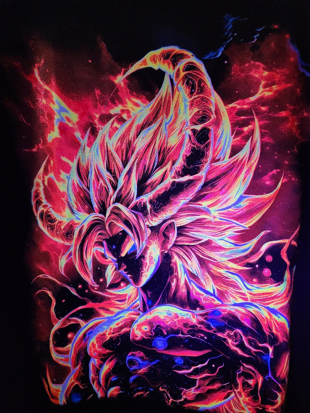 Black Dragonball Z Graphic Men’s T-Shirt with Fiery Anime UV Print - Picture 4 of 6